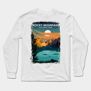 Rocky Mountain National Park at Night Vintage Minimal Travel Poster Long Sleeve T-Shirt